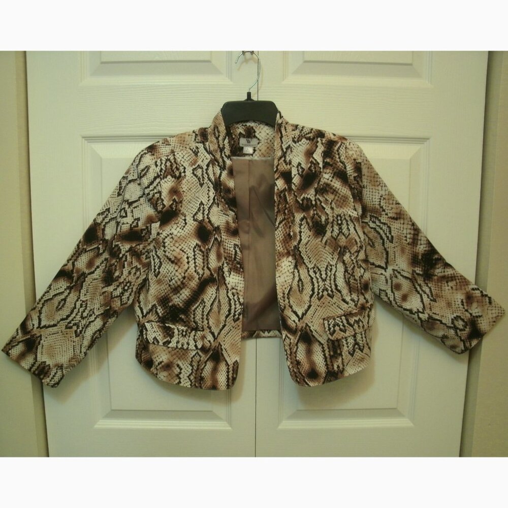 Worthington Black/Brown Snake Print Shrug/Bolero Short Jacket, Large
